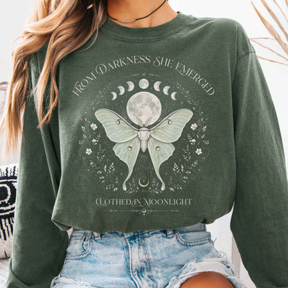 Long-sleeve Hemp / S From Darkness She Emerged Clothed in Moonlight Long Sleeve The Mystic Eden
