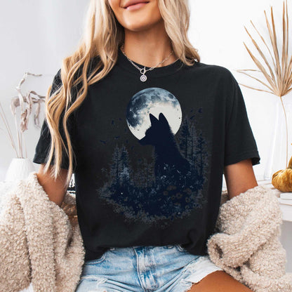 Black Silhouette Moonlit Fox Shirt