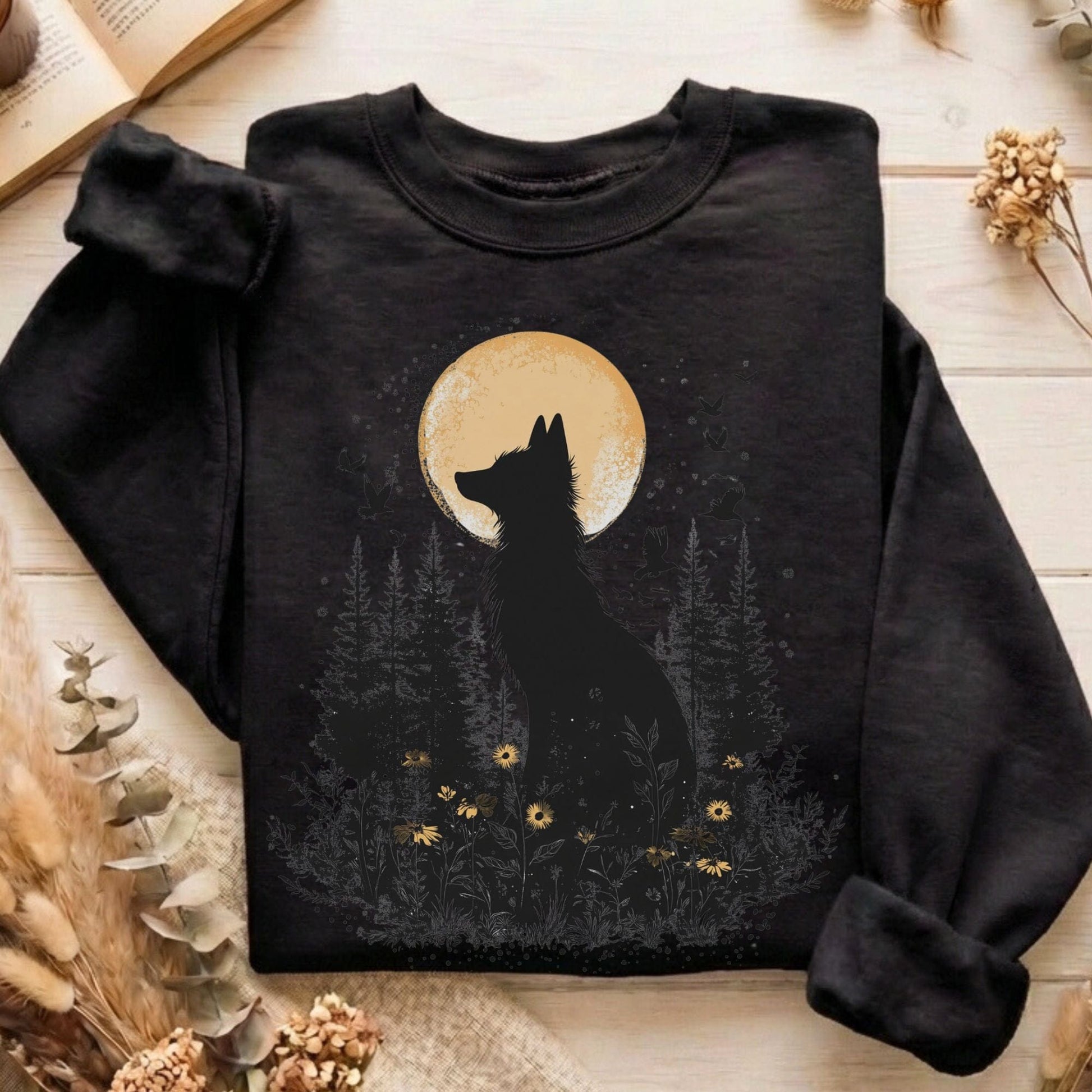 Sweatshirt Black / S Mystical Moonlit Fox Sweatshirt The Mystic Eden