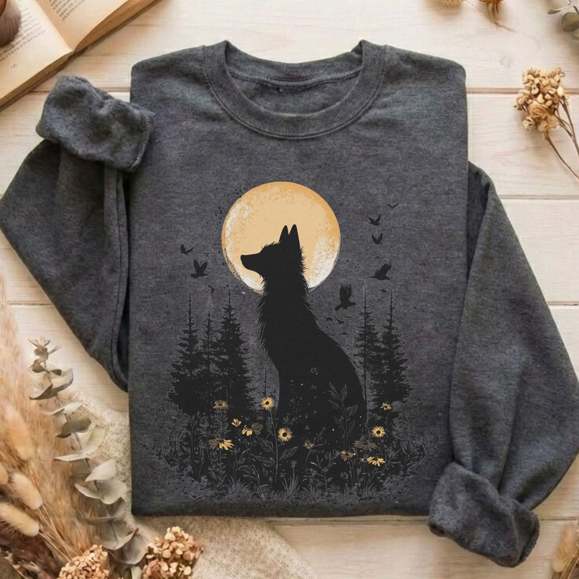 Sweatshirt Dark Heather / S Mystical Moonlit Fox Sweatshirt The Mystic Eden