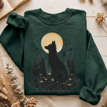 Sweatshirt Forest Green / S Mystical Moonlit Fox Sweatshirt The Mystic Eden