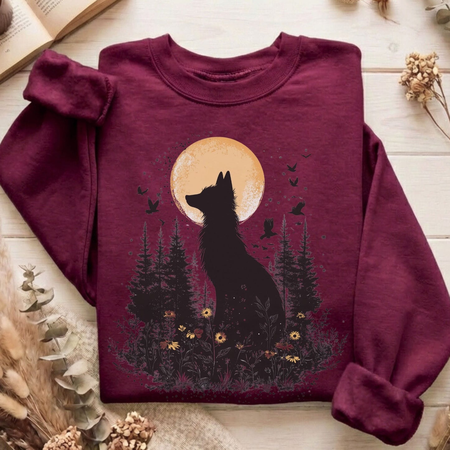 Sweatshirt Maroon / S Mystical Moonlit Fox Sweatshirt The Mystic Eden