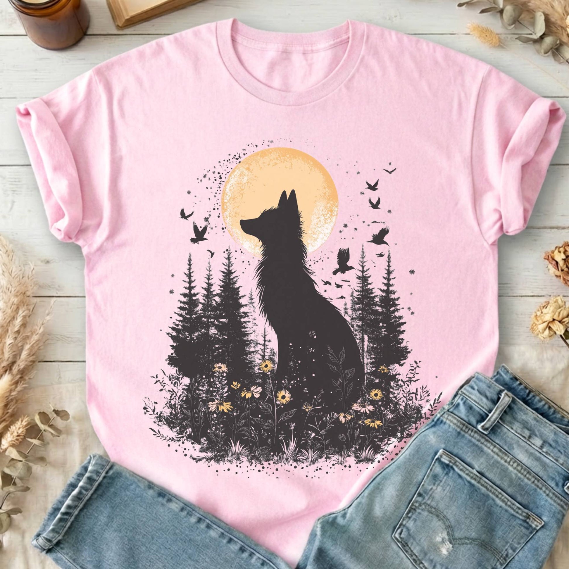 T-Shirts Light Pink / S Mystical Moonlit Fox T-Shirt The Mystic Eden