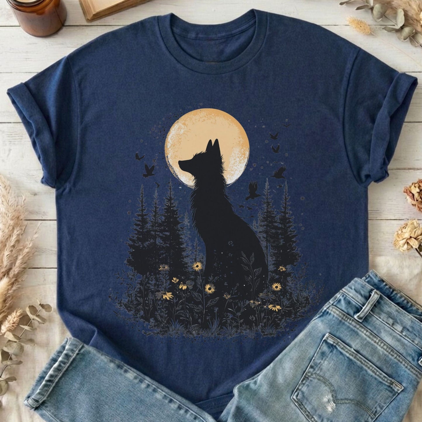 T-Shirts Navy / S Mystical Moonlit Fox T-Shirt The Mystic Eden