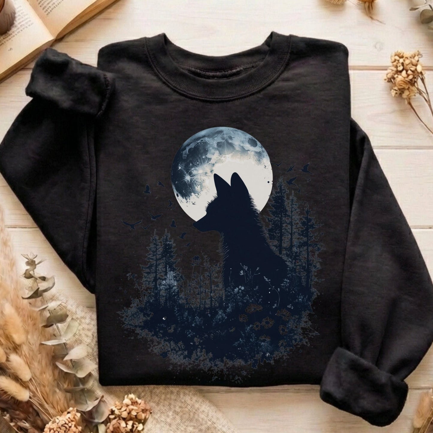 Sweatshirt Black / S Moonlit Fox Silhouette Sweatshirt The Mystic Eden