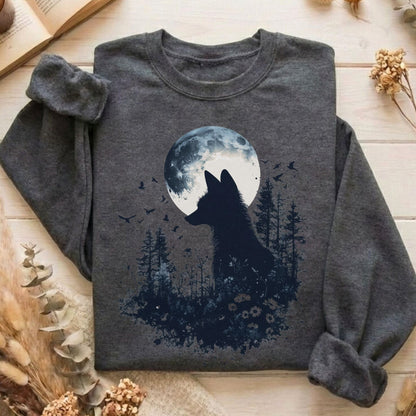 Sweatshirt Dark Heather / S Moonlit Fox Silhouette Sweatshirt The Mystic Eden