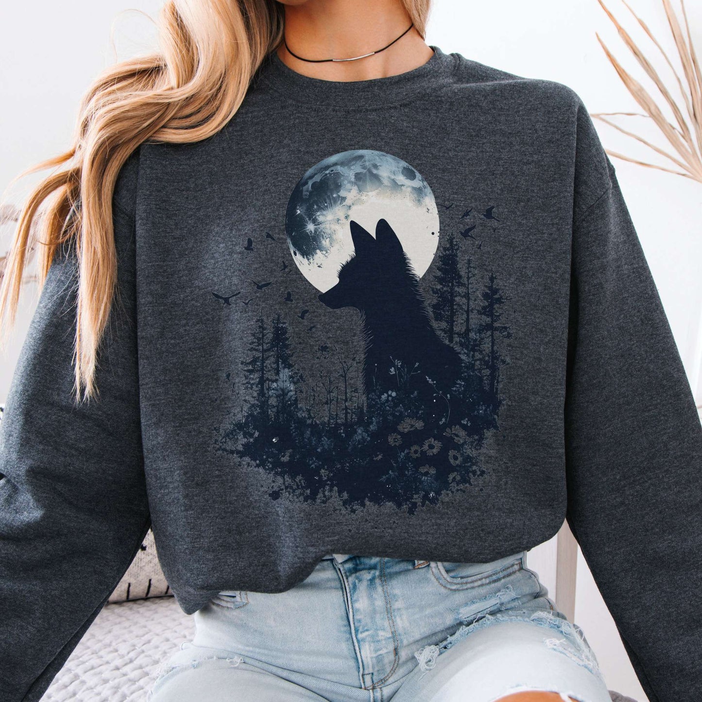 Sweatshirt Moonlit Fox Silhouette Sweatshirt The Mystic Eden