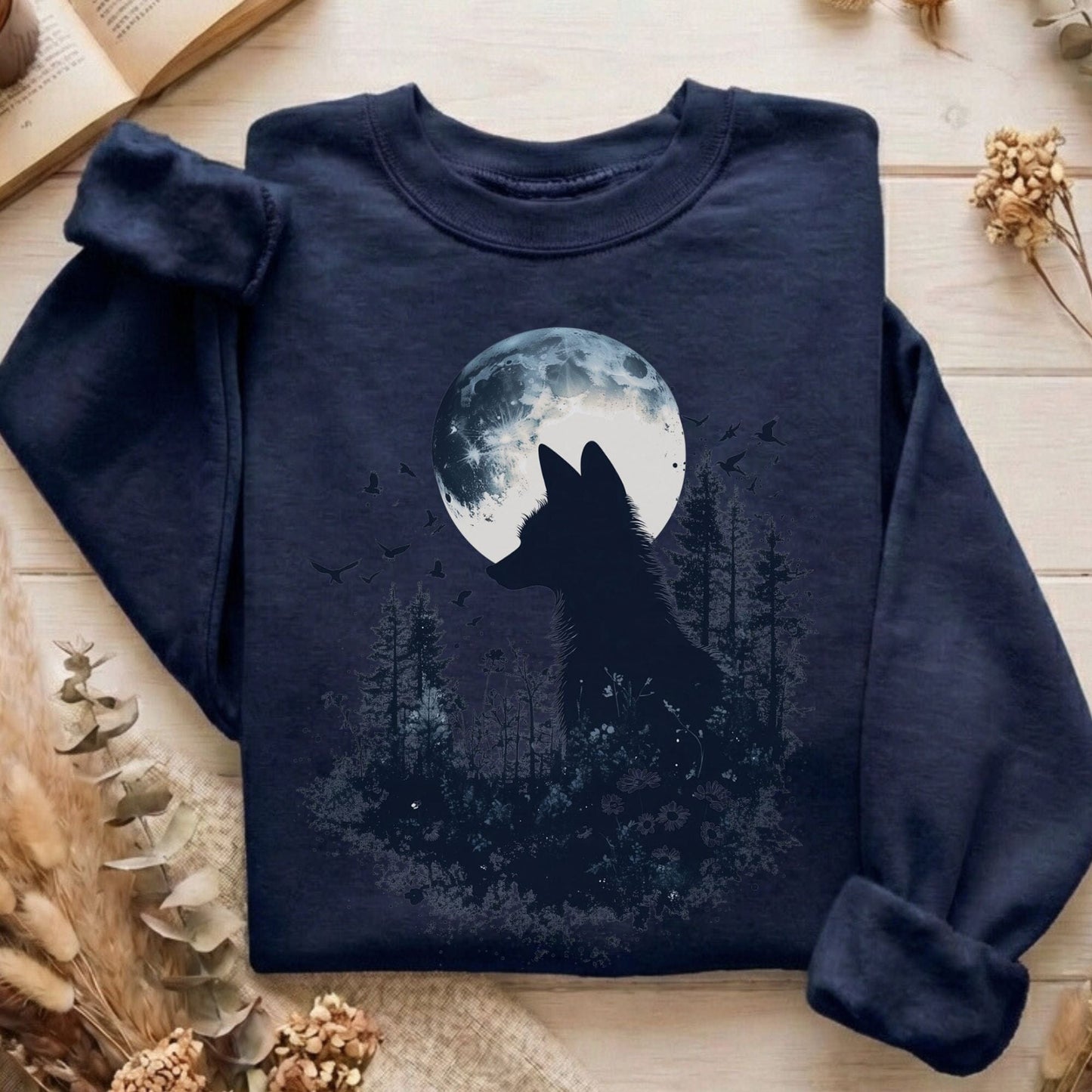 Sweatshirt Navy / S Moonlit Fox Silhouette Sweatshirt The Mystic Eden
