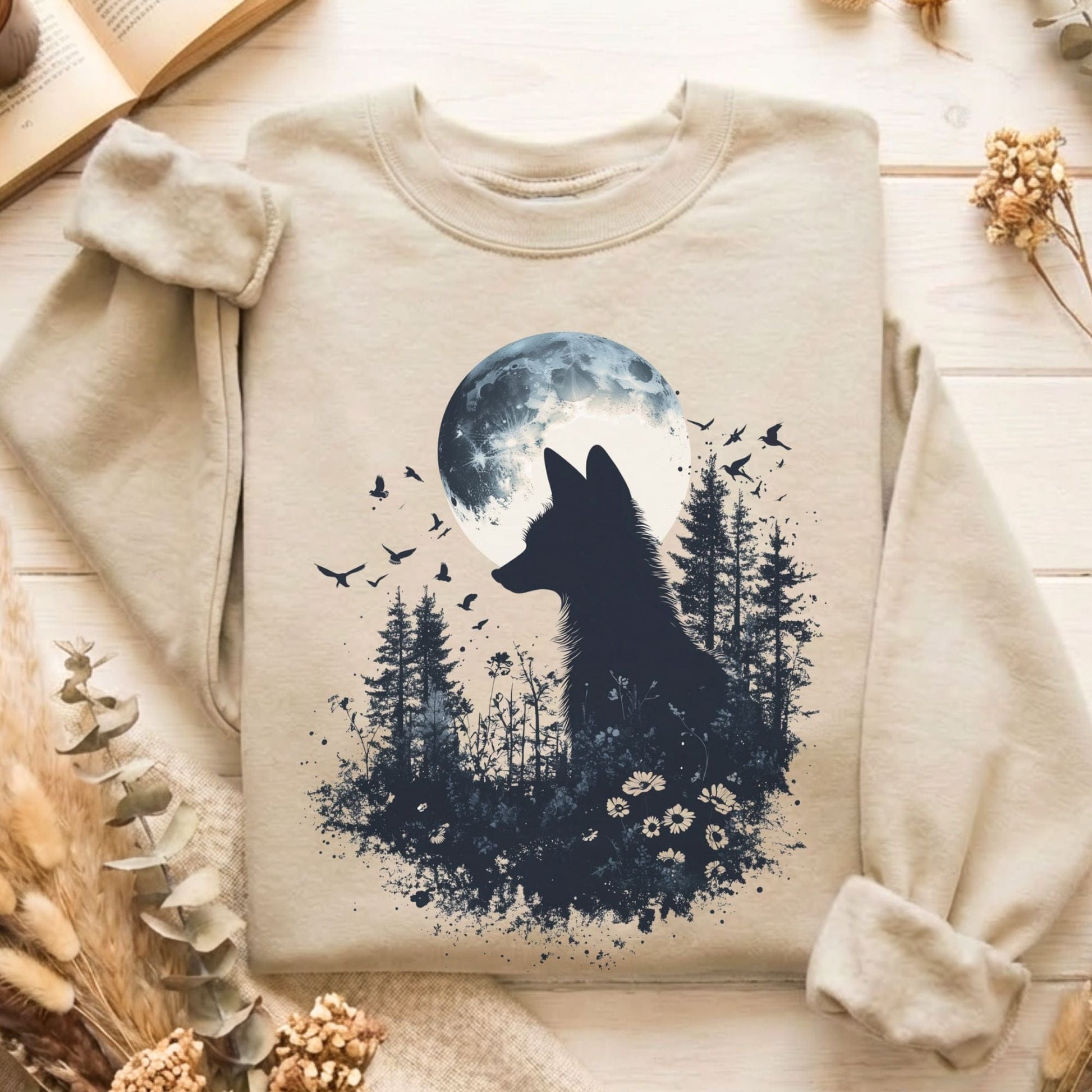Sweatshirt Sand / S Moonlit Fox Silhouette Sweatshirt The Mystic Eden
