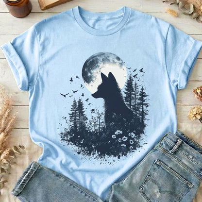 T-Shirts Light Blue / S Moonlit Fox Silhouette T-Shirt The Mystic Eden