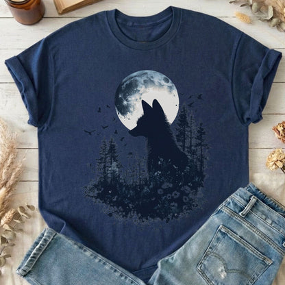 T-Shirts Navy / S Moonlit Fox Silhouette T-Shirt The Mystic Eden