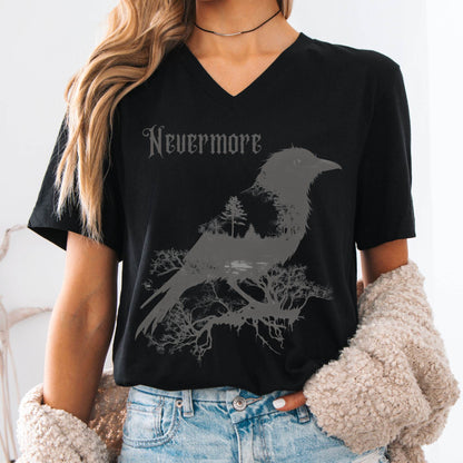 V-neck Black / S The Raven Nevermore Poe V-Neck The Mystic Eden
