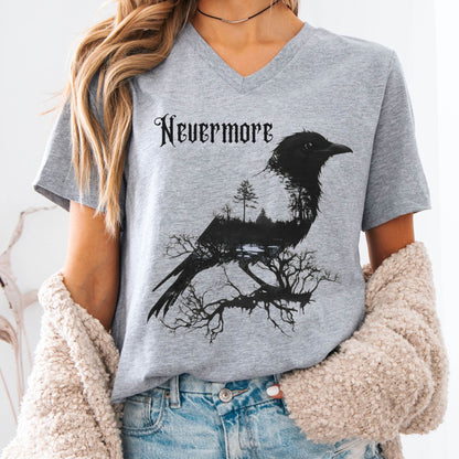 V-neck Athletic Heather / S The Raven Nevermore Poe V-Neck The Mystic Eden