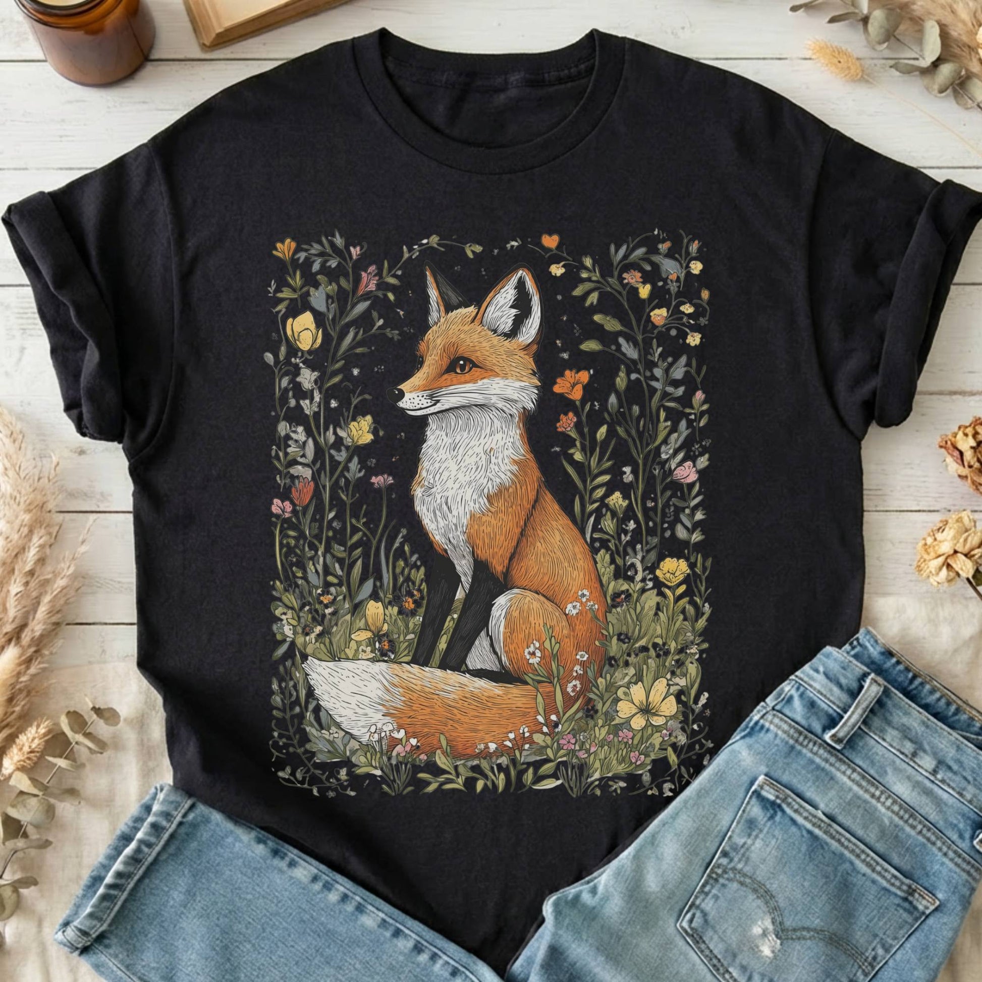 T-Shirt Black / S Vintage Style Fox Cottagecore T-Shirt The Mystic Eden