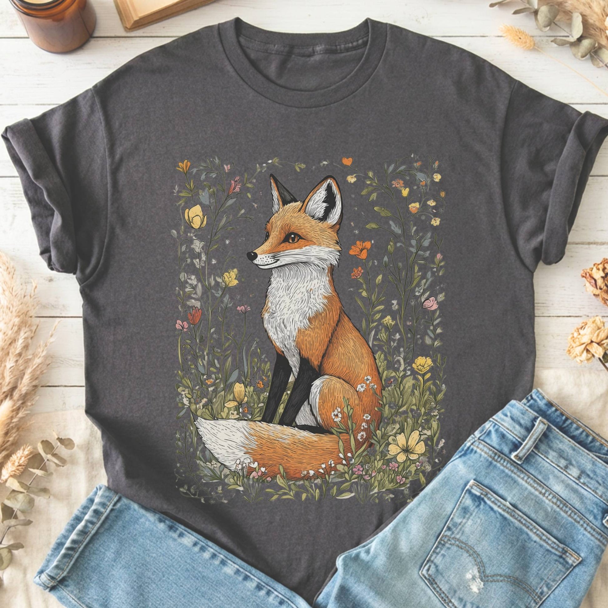 T-Shirt Charcoal / S Vintage Style Fox Cottagecore T-Shirt The Mystic Eden