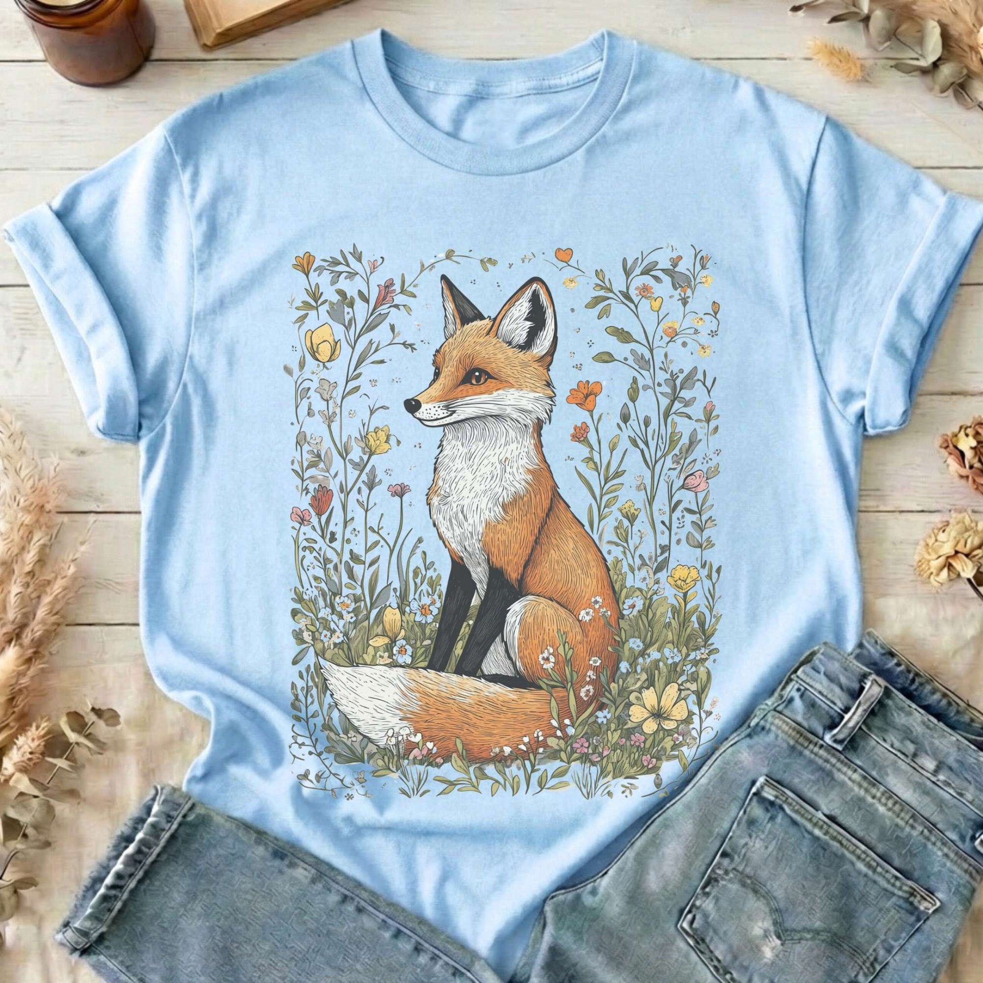 T-Shirt Light Blue / S Vintage Style Fox Cottagecore T-Shirt The Mystic Eden