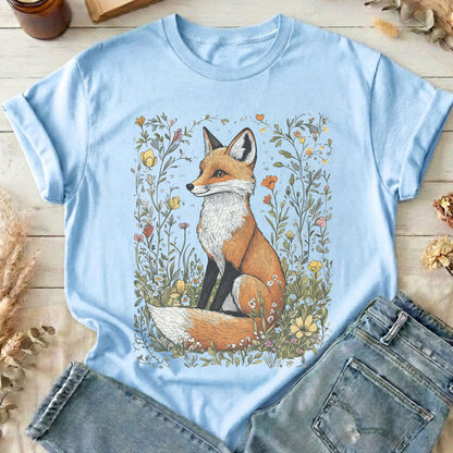 T-Shirt Light Blue / S Vintage Style Fox Cottagecore T-Shirt The Mystic Eden