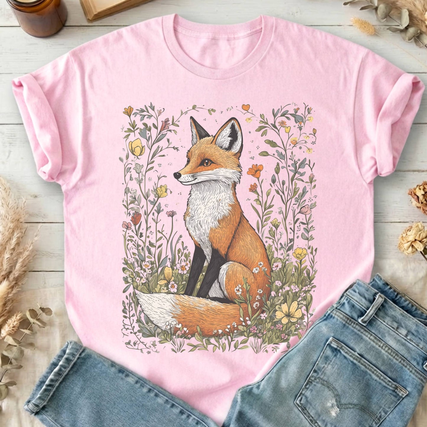 T-Shirt Light Pink / S Vintage Style Fox Cottagecore T-Shirt The Mystic Eden