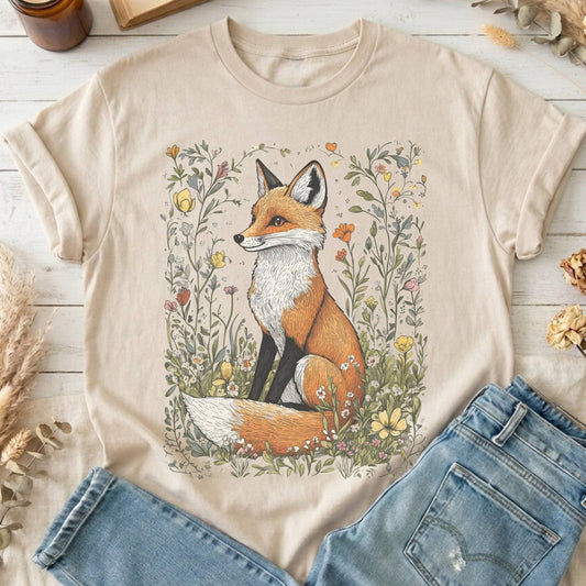 T-Shirt Sand / S Vintage Style Fox Cottagecore T-Shirt The Mystic Eden