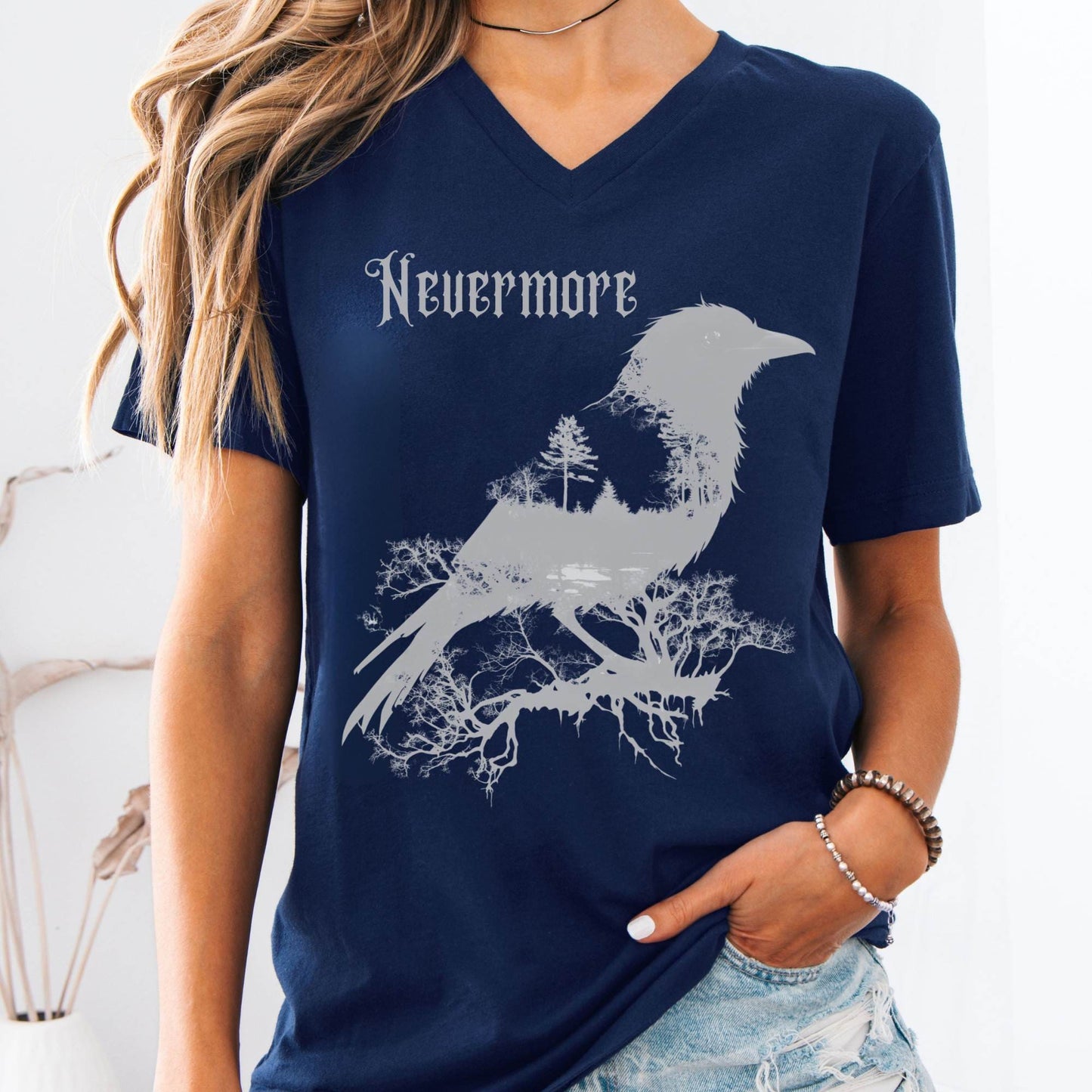 V-neck Navy / S The Raven Nevermore Poe V-Neck The Mystic Eden