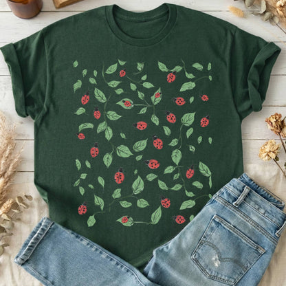 T-Shirts Forest Green / S Ladybird Leaf Cottagecore T-Shirt The Mystic Eden