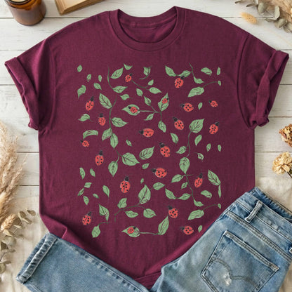 T-Shirts Maroon / S Ladybird Leaf Cottagecore T-Shirt The Mystic Eden