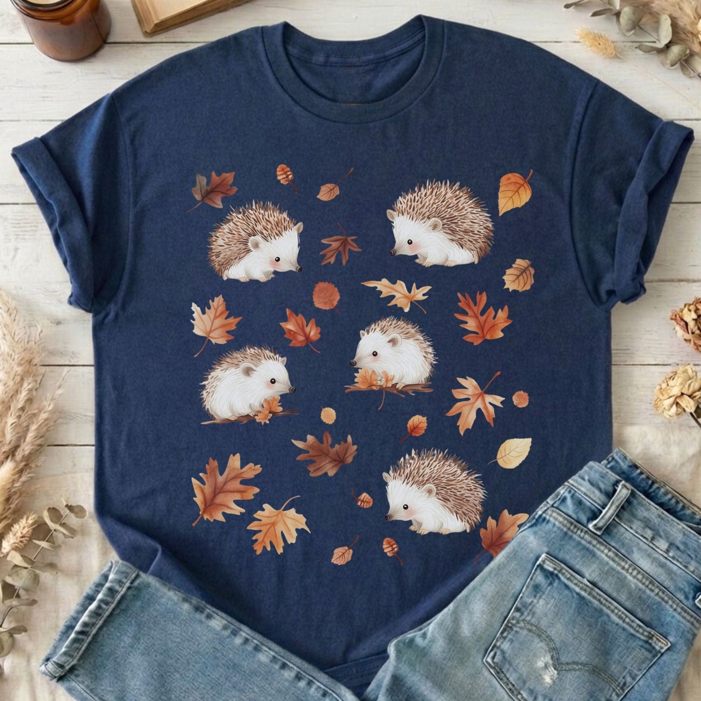 T-Shirts Navy / S Autumn Hedgehog Cottagecore T-Shirt The Mystic Eden