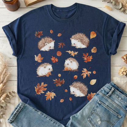 T-Shirts Navy / S Autumn Hedgehog Cottagecore T-Shirt The Mystic Eden