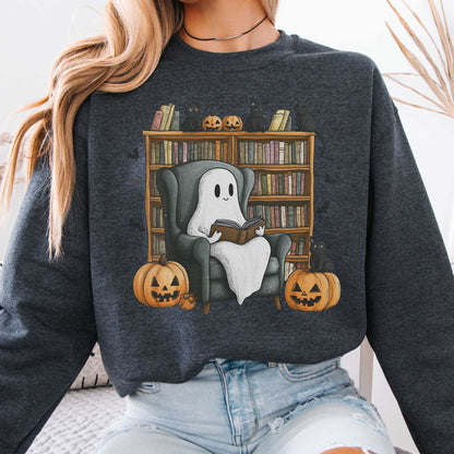 Sweatshirt Happy Reading Ghost with Black Cats Sweatshirt The Mystic Eden