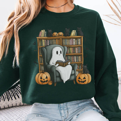 Sweatshirt Happy Reading Ghost with Black Cats Sweatshirt The Mystic Eden