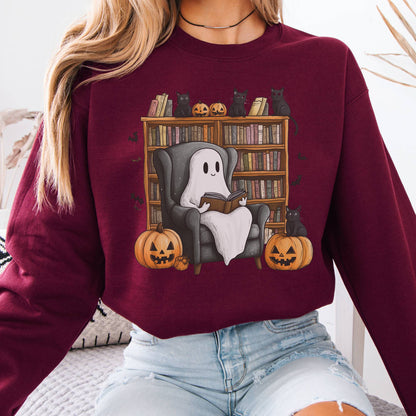 Sweatshirt Happy Reading Ghost with Black Cats Sweatshirt The Mystic Eden