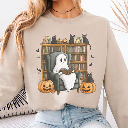 Sweatshirt Happy Reading Ghost with Black Cats Sweatshirt The Mystic Eden