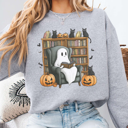 Sweatshirt Happy Reading Ghost with Black Cats Sweatshirt The Mystic Eden