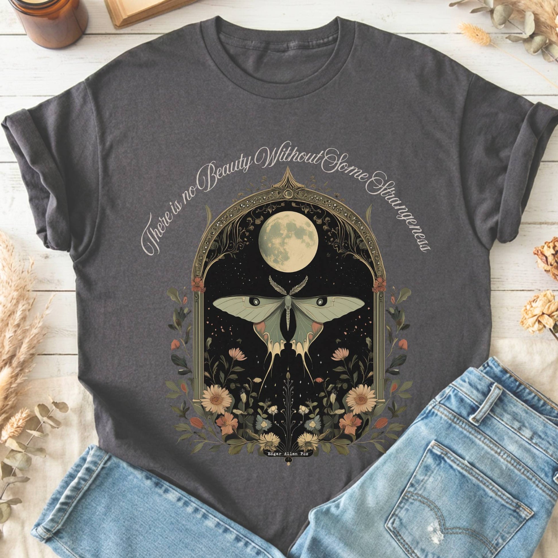 T-Shirts Charcoal / S There is no Beauty Without Some Strangeness Poe T-Shirt The Mystic Eden