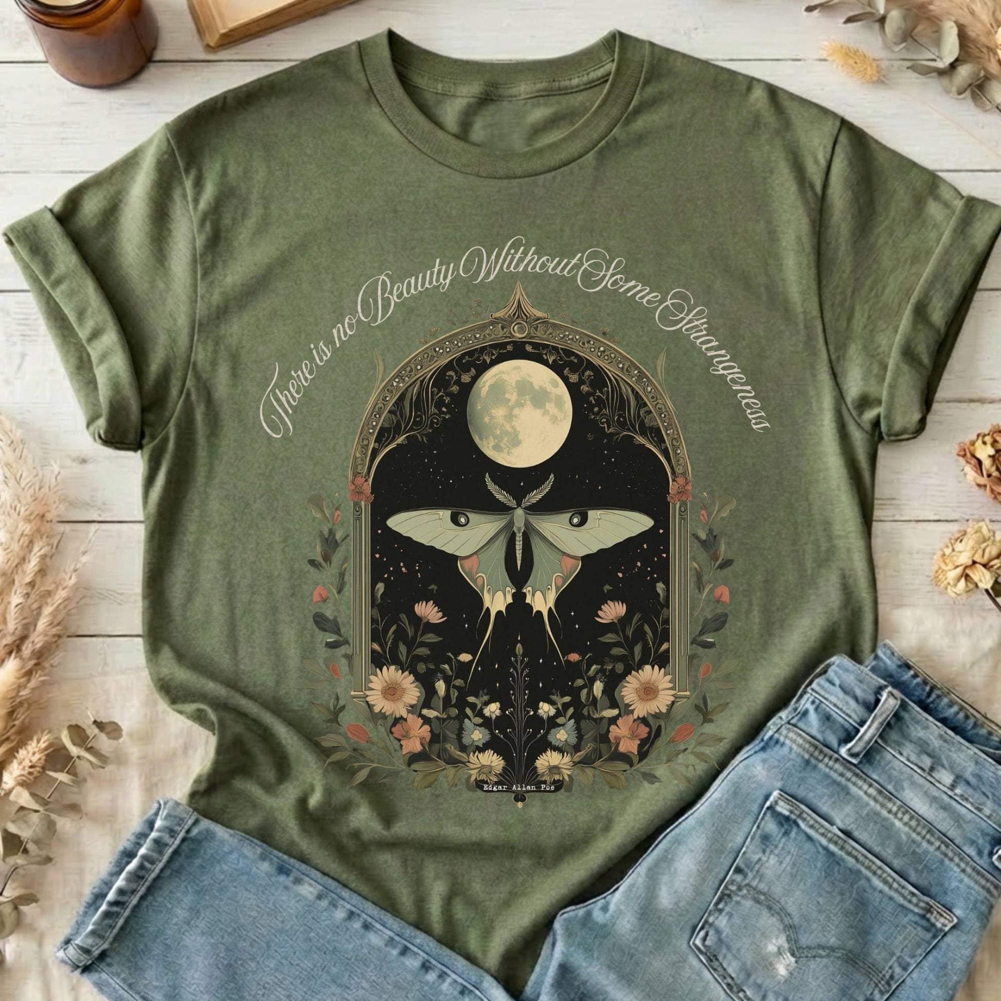 T-Shirts Military Green / S There is no Beauty Without Some Strangeness Poe T-Shirt The Mystic Eden