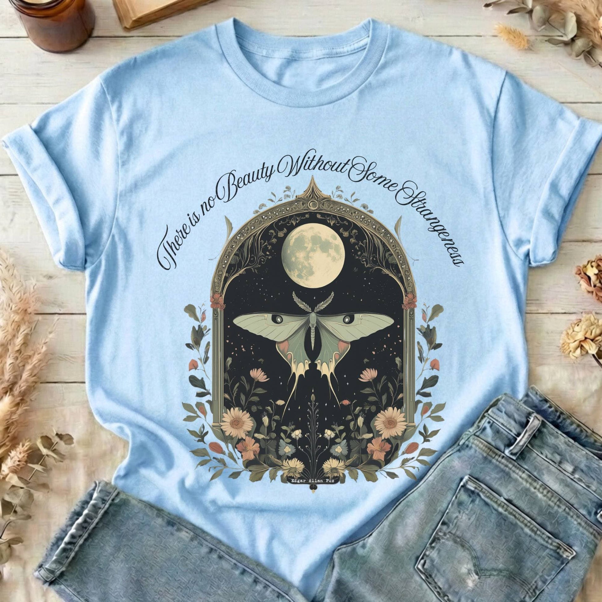 T-Shirts Light Blue / S There is no Beauty Without Some Strangeness Poe T-Shirt The Mystic Eden