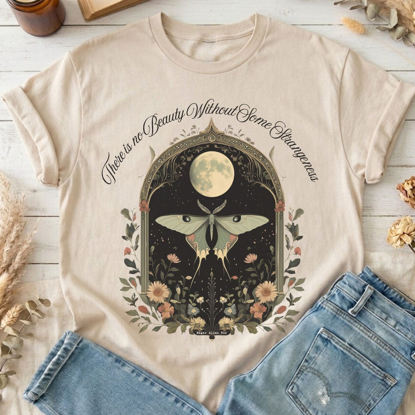 T-Shirts Sand / S There is no Beauty Without Some Strangeness Poe T-Shirt The Mystic Eden
