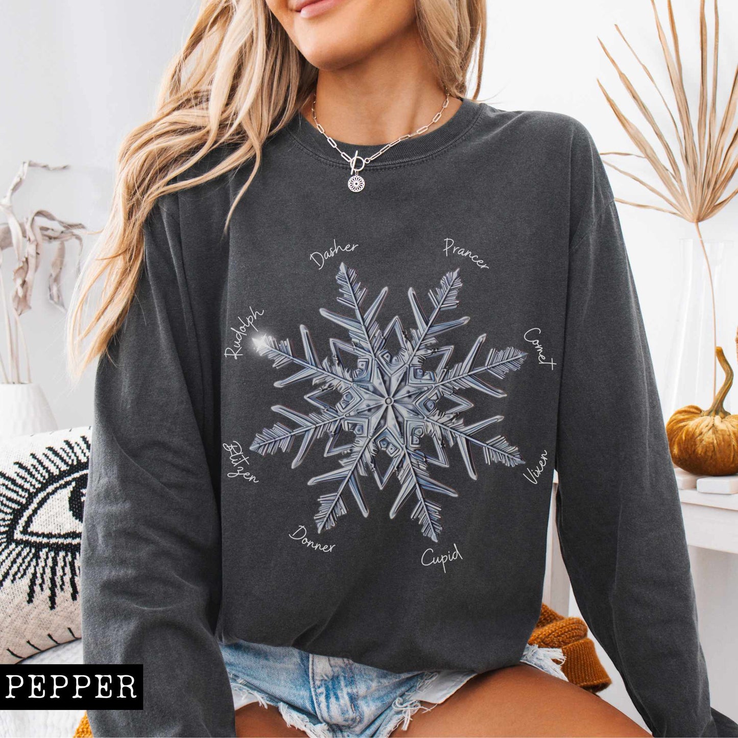 Snowflake Santa's Reindeer Long Sleeved Shirt