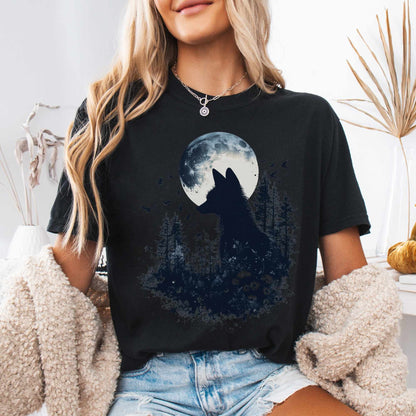 Black Silhouette Moonlit Fox Shirt