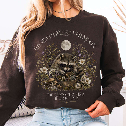 Sweatshirt Dark Chocolate / S Beneath the Silver Moon Raccoon Crewneck Sweatshirt The Mystic Eden
