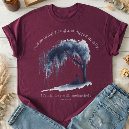 T-Shirt Maroon / S And So Being Young Edgar Allan Poe T-Shirt The Mystic Eden