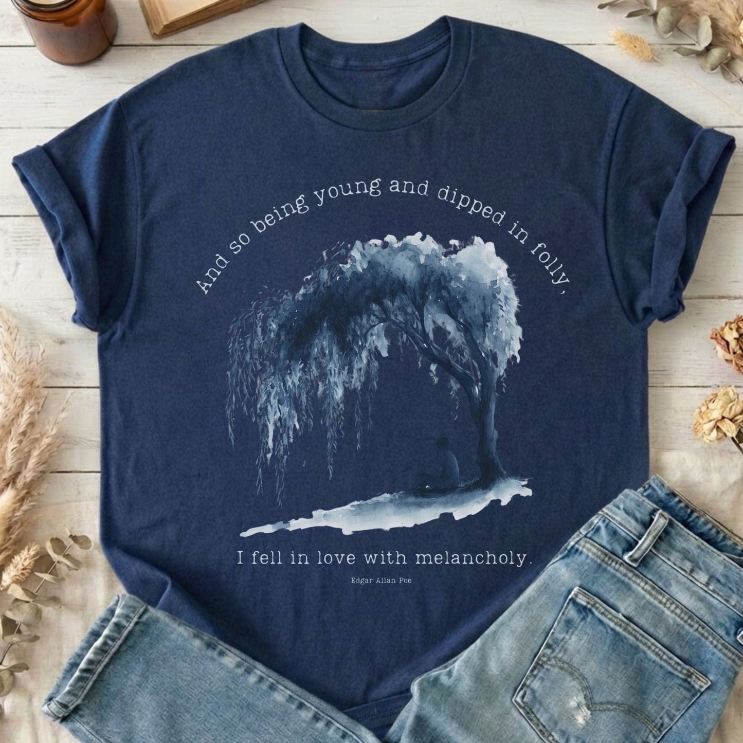 T-Shirt Navy / S And So Being Young Edgar Allan Poe T-Shirt The Mystic Eden