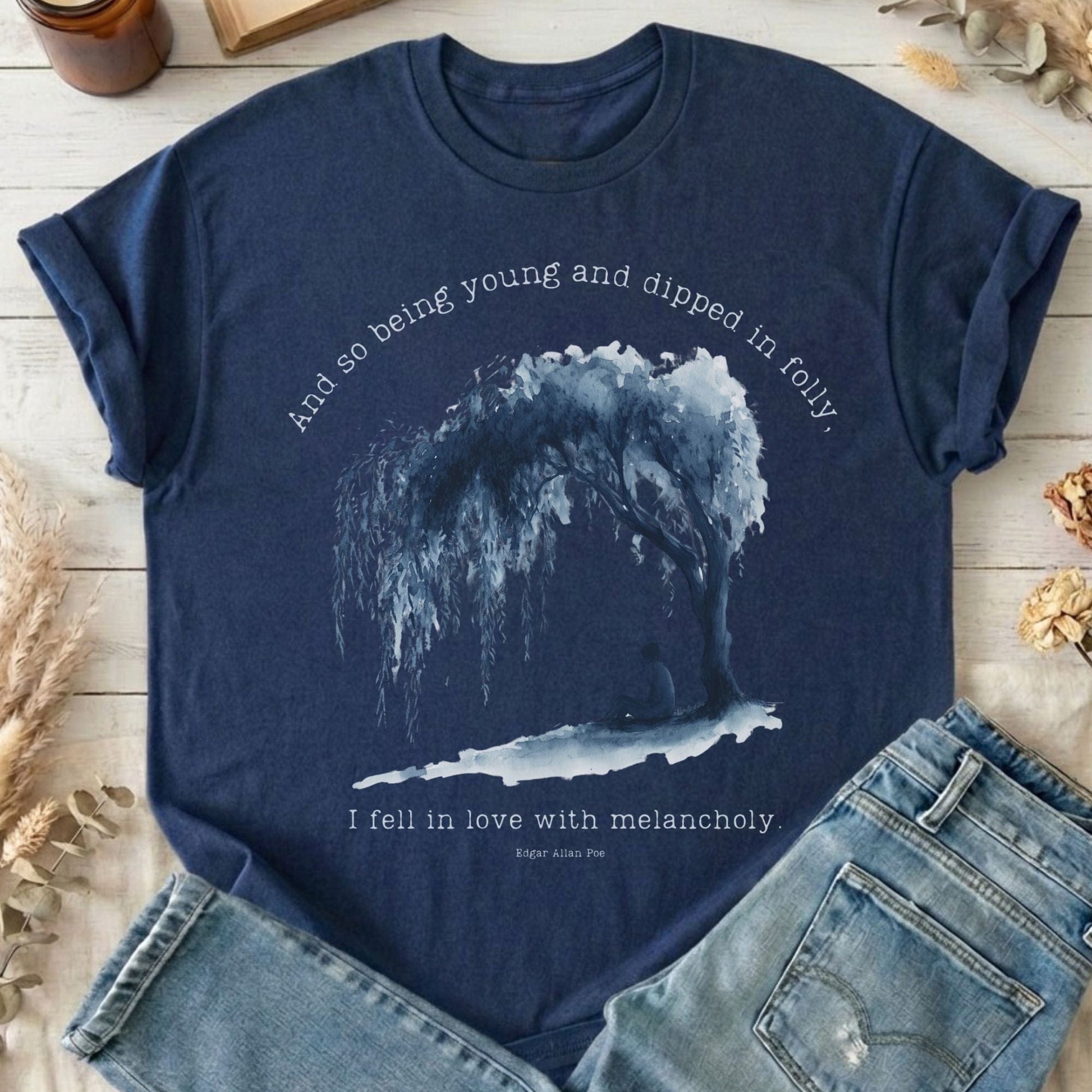 T-Shirt Navy / S And So Being Young Edgar Allan Poe T-Shirt The Mystic Eden