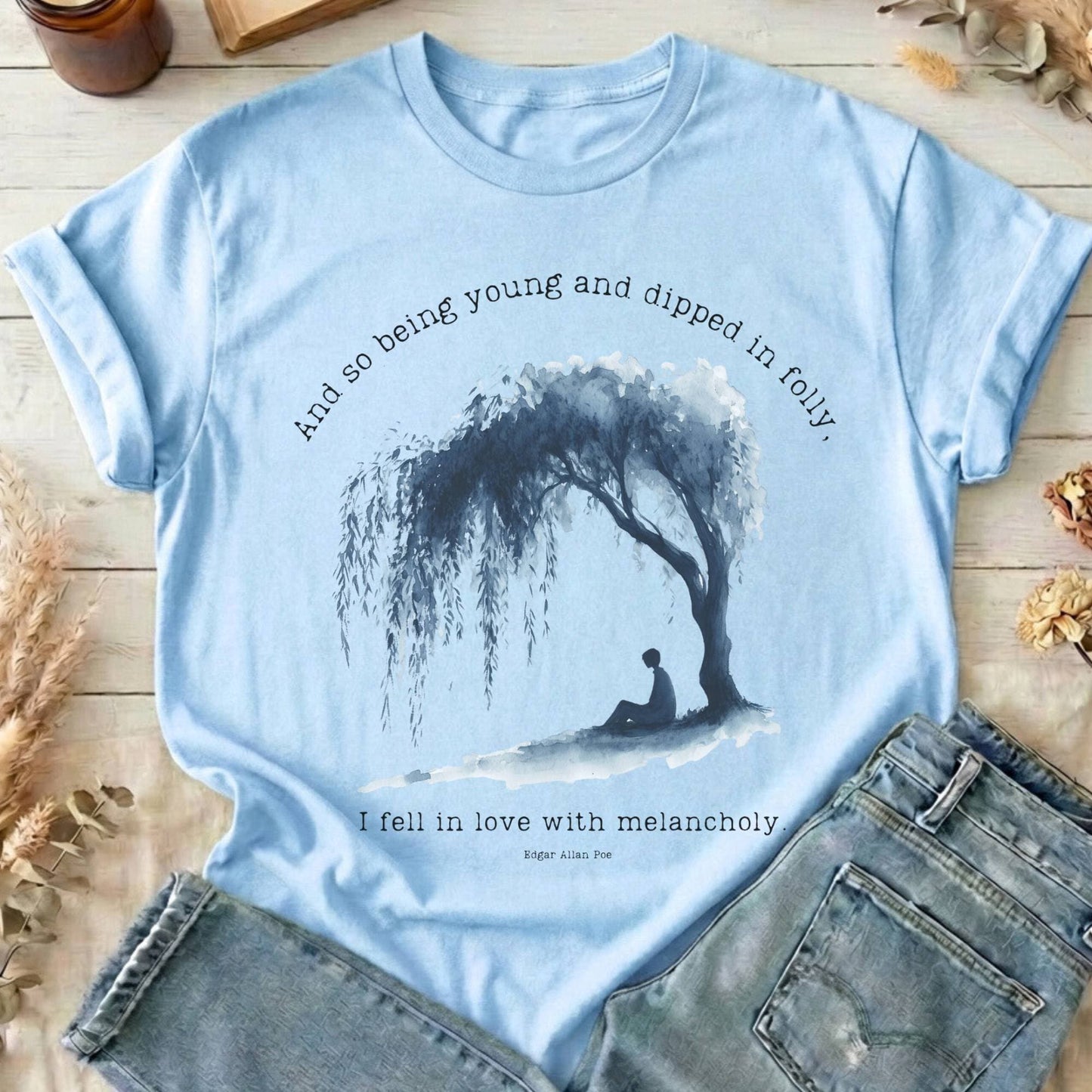 T-Shirt Light Blue / S And So Being Young Edgar Allan Poe T-Shirt The Mystic Eden