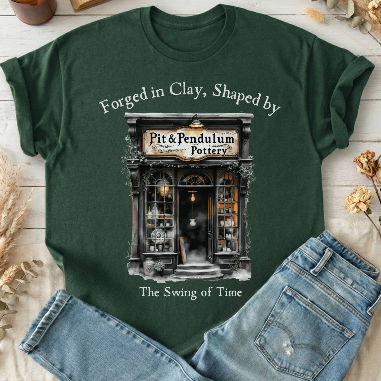 T-Shirt Forest Green / S Pit & Pendulum Pottery Poe T-Shirt The Mystic Eden
