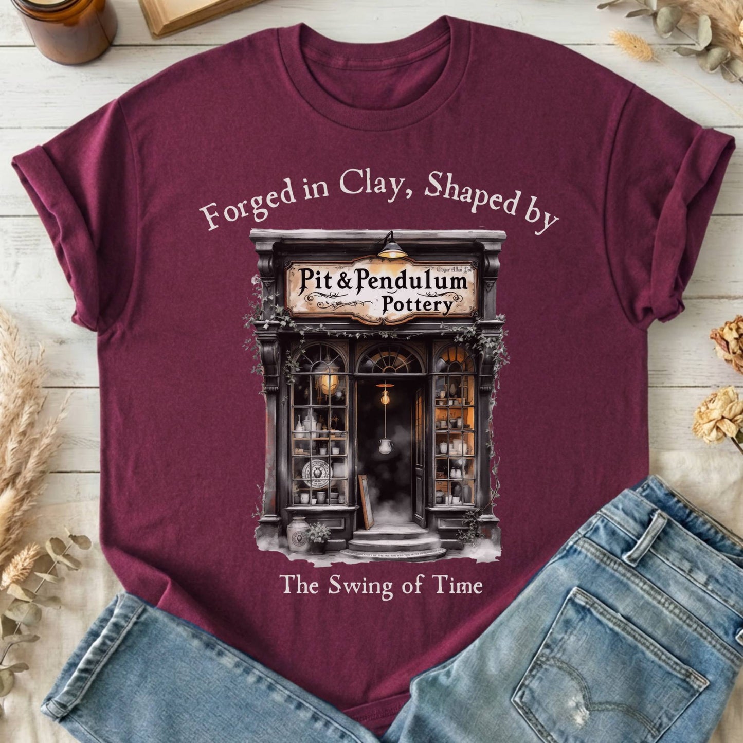 T-Shirt Maroon / S Pit & Pendulum Pottery Poe T-Shirt The Mystic Eden