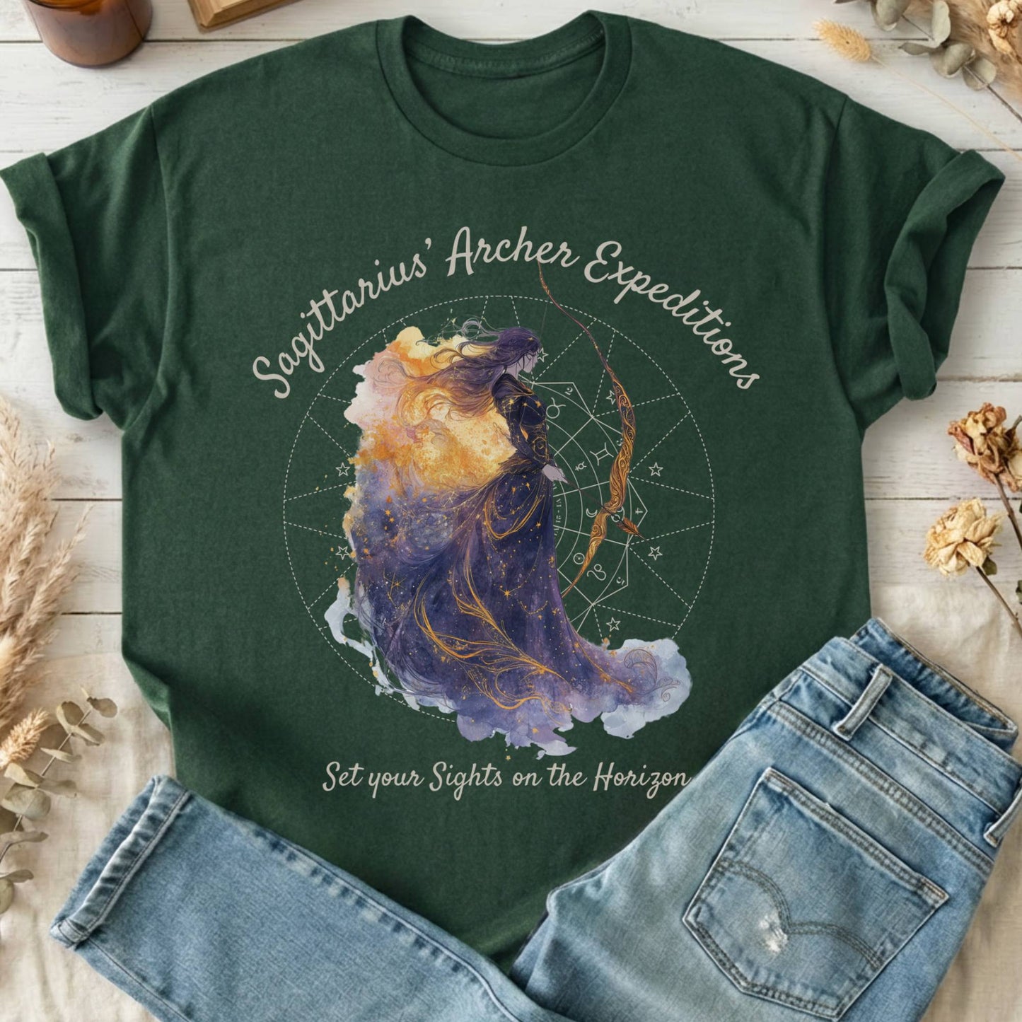 T-Shirt Forest Green / S Sagittarius Archer Expeditions Zodiac T-Shirt The Mystic Eden
