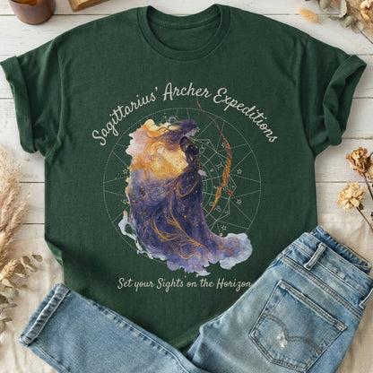 T-Shirt Forest Green / S Sagittarius Archer Expeditions Zodiac T-Shirt The Mystic Eden