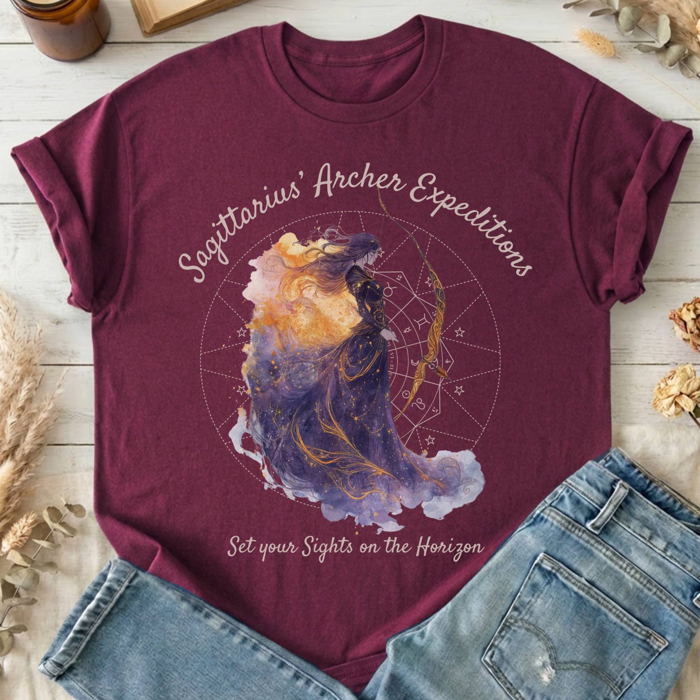 T-Shirt Maroon / S Sagittarius Archer Expeditions Zodiac T-Shirt The Mystic Eden