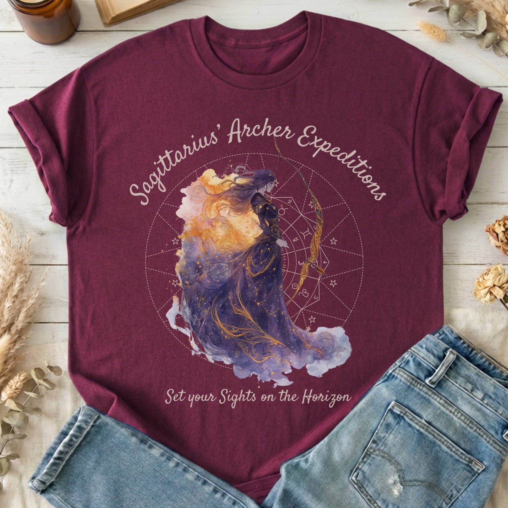 T-Shirt Maroon / S Sagittarius Archer Expeditions Zodiac T-Shirt The Mystic Eden
